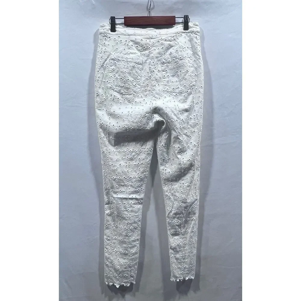 FREE PEOPLE White Eyelet High Waisted Trouser Pants Women's Size 6 (28x26) - Picture 2 of 9